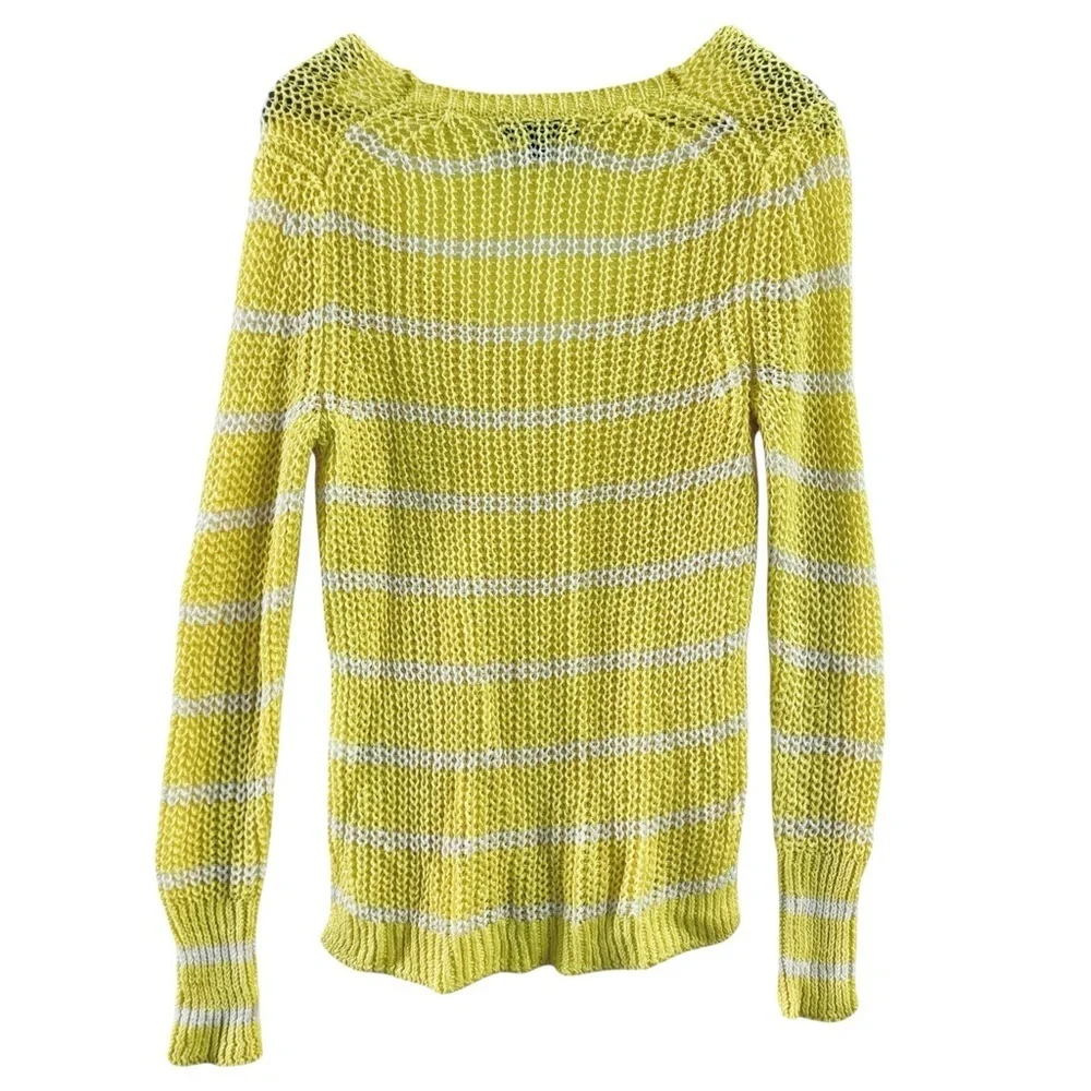 Banana Republic Yellow White Stripe Linen Sweater Women’s S V-Neck
